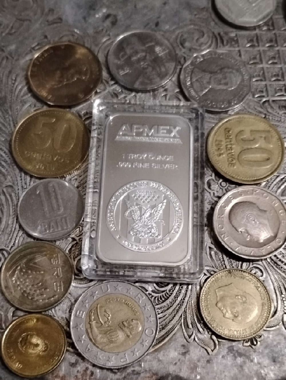 APMEX 1 oz Silver Plate Bar in Plastic Sleeve - Silver with Coinage